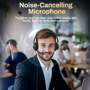 Rownfusny R06 Wired <b>USB</b> & 3.5mm Office Headset with Noise Cancelling <b>Mic</b>, Over-Ear Business Headphone for PC Laptop - Product Image 5
