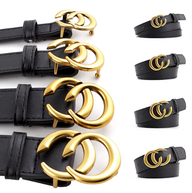 1.8 2.8 3.3 3.8Cm Breed Cool Black Casual Dames Broek Retro Gouden Dubbele C Gesp Nep Lederen Riem