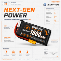 Batterie LiPo Battivus SUPER-NANO 4S 1600mAh 14.8V haute puissance 160C pour drones de course FPV Quadcopter – Pack d'alimentation fiable