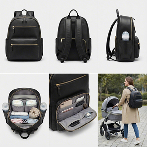Mochila de Piel Sintética Personalizada OEM para Mamá, Elegante Bolso para Pañales con Más de 15 Bolsillos, Porta Biberones Aislado, Cambiador y Funda para Portátil - Product Image 2