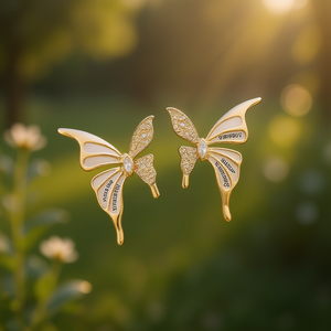 Orecchini a Perno E4384 con Farfalla Dorata e Perla Centrale, Gioielli alla Moda - Product Image 2