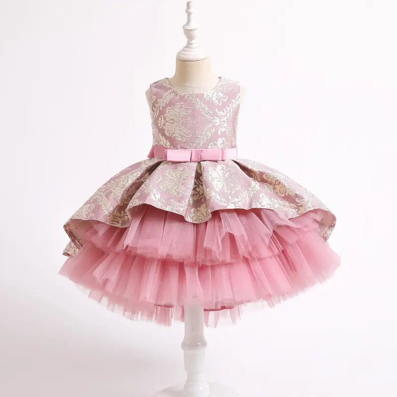 Wunderschönes Kleid Ärmellose kleine Kinder Geburtstags kleidung Kinder Mode Neues Design Luxus Blume Phantasie Mädchen Party kleider