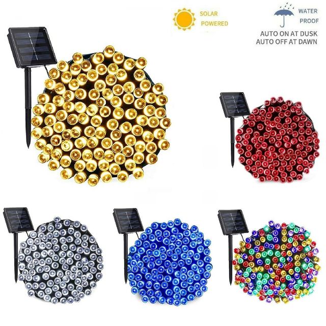 100 LED Solar Powered Fairy String Light Garland RGB 8 Colors 12m PVC Waterproof Outdoor Garden Christmas Wedding Decoration