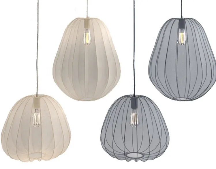 European design blut silk fabric lantern shape E26 hanging pendant light for kitchen