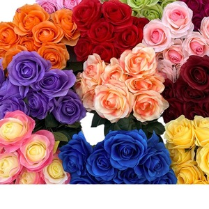 ดอกกุหลาบผ้าไหมทรงกลม 9 หัว สีเหลือง ขนาด 44 ซม. ดอกไม้ประดิษฐ์สำหรับตกแต่งงานแต่งงานและบ้าน - Product Image 2