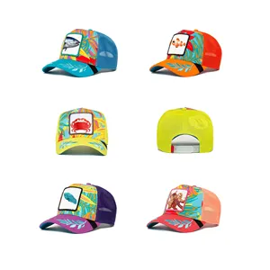 Animal In Stock High Quality 5 Panel 3d Puff Embroidery Patch Logo Mesh Truck Cap Cotton 2 Tone Gorras Wholesale Trucker Hats