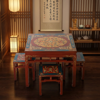 Ensemble table et chaises de salle à manger rectangulaires en bois massif vintage, peintes à la main, style tibétain-mongol, meubles portables pour villa et maison