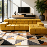 Sofá Seccional Modular Moderno de Terciopelo Tufted Amarillo, Conjunto de Muebles de Sala de Estar de Lujo, Sofá Cama Cubo Nube