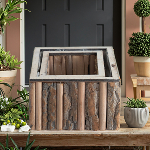 Maceta <span class=keywords><strong>de</strong></span> Madera Natural <span class=keywords><strong>con</strong></span> Corteza Rústica <span class=keywords><strong>de</strong></span> Buena Calidad para Interiores y Exteriores - Product Image 1