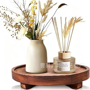Round Wooden Decorative <b>Tray</b> 7.88inch Varnished <b>Storage</b> Base For Kitchen Bathroom Countertop - Product Image 2