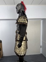 Vestes et Manteaux d'Officier Chinois Ancien, Costume de Guerrier Lamellaire Beige Antique, Casque à Ailes de Phénix, pour Reconstitutions Historiques