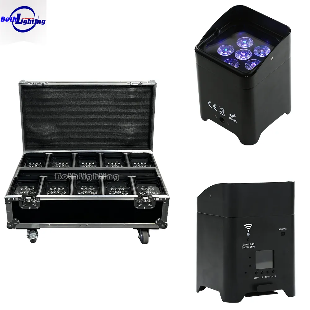 Lumières alimentées par batterie 6*18W RGBWA UV 6in1 led éclairage lumière de fête pour mariage dj événement club