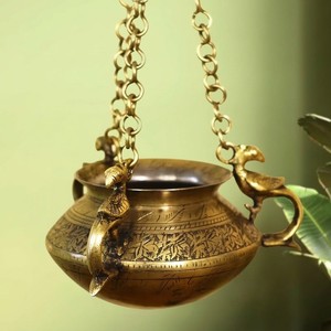 Urli suspendu en laiton avec poignées en forme d'oiseaux, design moderne gravé, fait main, durable, auto-adhésif, décoration de cuisine, forme ronde, utilisation en extérieur - Product Image 5