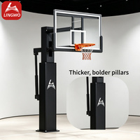 Équipement de basketball encastré avec impression de logo personnalisé, système de support robuste avec panier haut, panneau arrière et filet.