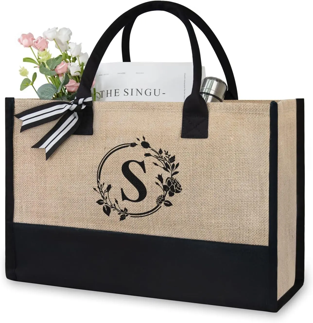 Bolsa de ombro feminina reciclada com design de moda, sacola de compras ecológica para uso diário, sacola de juta personalizada casual, ideal para compras pesadas