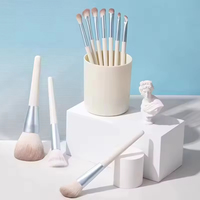 Ensemble de 10 pinceaux de maquillage personnalisés à étiquette privée, poils synthétiques doux, vegan, sans cruauté, bleus