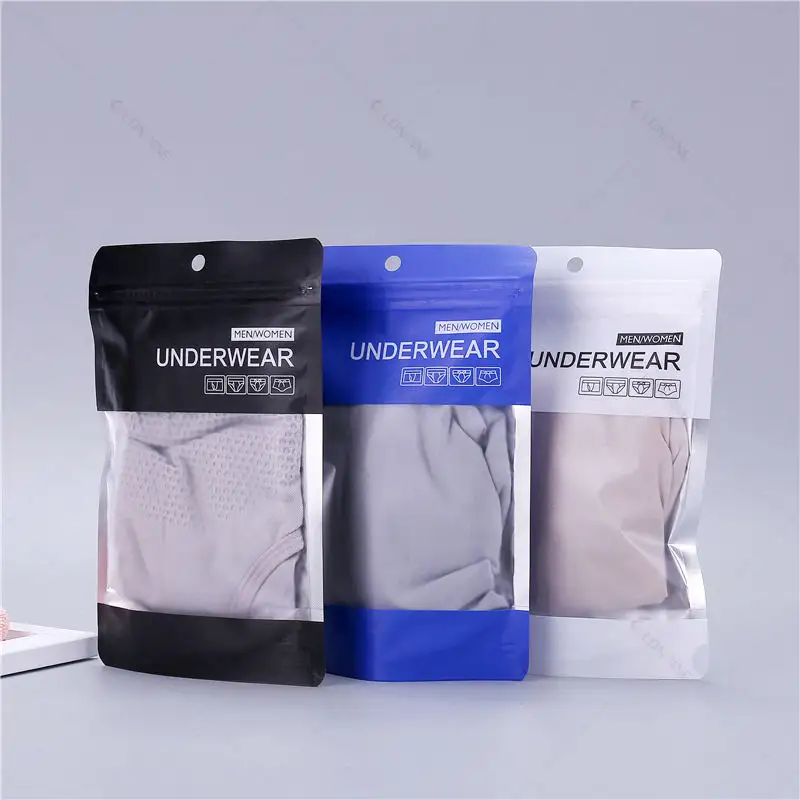 Customized Zipper Stand-Up Pouch Plastic Package Bag for Socks Cloth Packaging or Underwear Offset Printing Surface