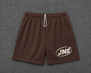 JME Men's Brown Mesh Shorts With Drawstring Waist Embroidered Logo Casual Breathable Sportwear - Product Image 1