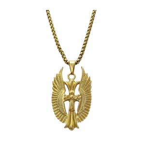 yunnique Stainless Steel <b>Cross</b> Pendant Necklace With Wings Gold Color Fashion Hip Hop Men's Jewelry - Product Image 1