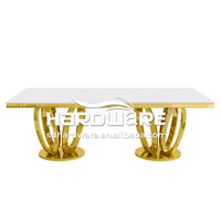 Meubles de salle à manger d'hôtel de luxe, salle de réception, MDF de qualité supérieure, cadre en acier inoxydable doré, table de mariage moderne