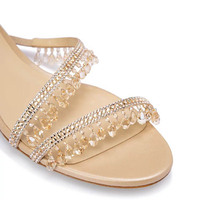 Sandales plates à lanières cheville pour femmes, ornées de strass, à lacets, mode luxe, logo personnalisé