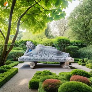 รูปปั้นพระพุทธรูปแกะสลักด้วยมือทำจากหินอ่อนธรรมชาติสำหรับตกแต่งสวนกลางแจ้ง - Product Image 5