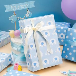 MAYPLUSS Blue Elephant Wrapping Paper Roll 17Inch X 33Feet Reversible Baby Shower Gift Wrap - Product Image 5