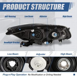 Conjunto de Faros Delanteros Negros Más Vendidos, Faros Delanteros Halógenos Compatibles con Honda Accord 2013-2015 - Product Image 5