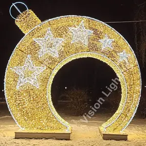 ボールアーチ風景3D装飾通りカスタマイズされた彫刻クリスマスLED屋外ボールモチーフライト