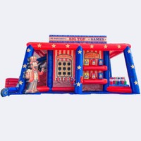 Structure gonflable de carnaval ultime 6-en-1, stand de jeu de carnaval multi-activités, maison de jeu de cirque gonflable PT Popcorn's Big Top Games