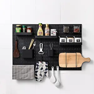 Pegboard negro montado en la pared estante de gancho de almacenamiento sin perforación hogar agujero tablero sala de estar dormitorio cocina Oficina dormitorio