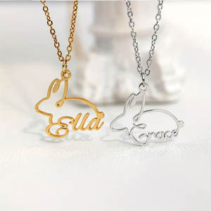 Dainty 14k 18k PVD Gold Plated 316L Stainless Steel Women's <b>Name</b> Necklace Personalized Fine Jewelry Rabbit Necklace for Women - Product Image 3