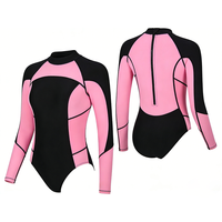 Grosir OEM Custom Wanita Baju Selam Bikini Lengan Panjang Satu Potong Neoprena Surfing Berenang Menyelam Ukuran Besar Tebal 2.0mm