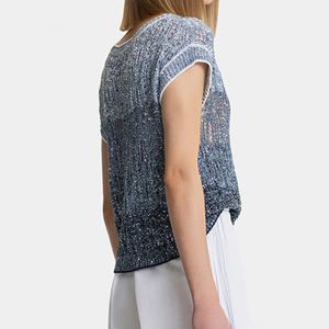 <span class=keywords><strong>Chaleco</strong></span> de Punto Ligero sin Mangas con Diseño Ombré Azul y Gris para <span class=keywords><strong>Mujer</strong></span>, Venta al Por Mayor Personalizada Wisrise - Product Image 3