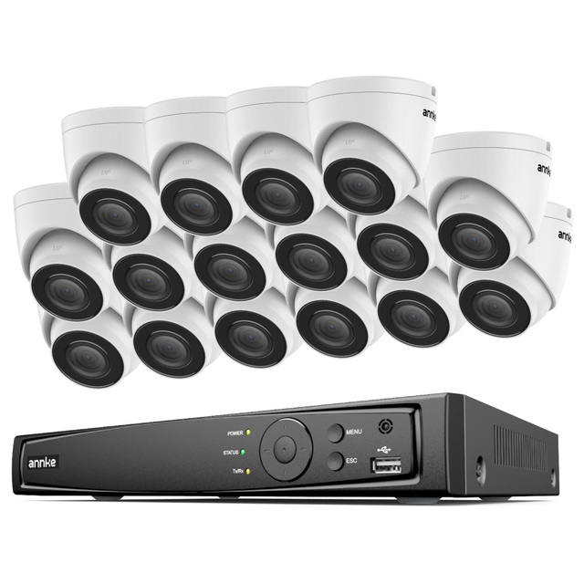 ANNKE CCTV Security Camera System 16 Channel 12pcs 3K 5MP AI Microphone EXIR 30m IR IP67 Turre Cameras System