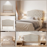 Tête de lit capitonnée en lin de style campagnard français, design à boutons, taille Queen/King, cadre en chêne, mobilier de chambre écologique