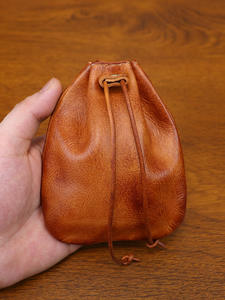 Porte-monnaie à cordon personnalisable avec logo, en cuir véritable, mini sac souple rétro, adapté à un usage quotidien - Product Image 1