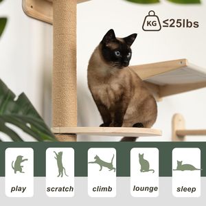 Scaffali a muro per gatti in legno massello JUNJI con posacchio 2-in-1 con amaca e grande letto per gatti a 3 strati montati su finestra per animali domestici - Product Image 6