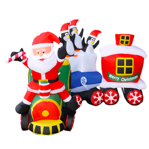 Weihnachtsmann auf Zug mit 3 Pinguinen Weihnachts-Aufblasbare Dekoration Aufblasbarer Weihnachtsmann - Product Image 4