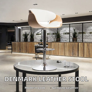 Tabouret de bar pivotant à dossier haut en cuir véritable et acier inoxydable, style moderne danois, mobilier nordique pour ferme, hôtel, extérieur, centres commerciaux, cuisine - Product Image 2