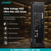 Alimentation LED ultra-mince LETARON 17mm 12V 24V avec 6 ports Dupont, large plage de tension 120-240V, intensité variable pour éclairage d'armoire