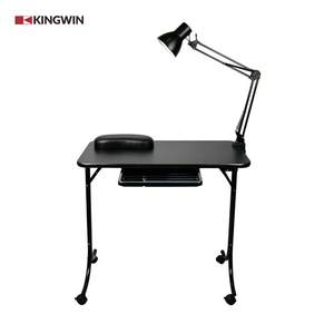 Meubles de salon de manucure de luxe avec lampe en métal noir fer pliable mode moderne blanc et or meubles de salon de manucure table à ongles - Product Image 1