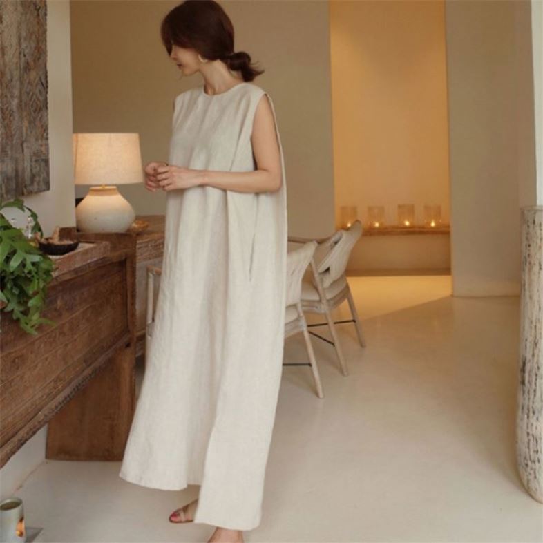 linen plus dress Georgia Dress in Midweight Linen Cacao