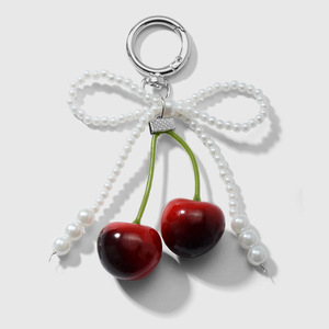 Portachiavi Artigianale <span class=keywords><strong>con</strong></span> Fiocco in Pizzo Leopardato e Ciliegia, Ciondolo Vintage a Forma di Cuore, Regalo Estetico per Donne - Product Image 5