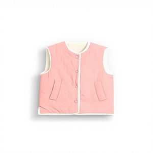 Gilet matelassé rose sans manches pour femme, col rond, fermeture boutonnée, vêtement d'extérieur décontracté, longueur normale, couleur unie, rembourrage en polyester - Product Image 1