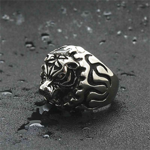 Bague Tigre pour Homme en Acier Inoxydable Argenté Style Rétro Punk Design Géométrique Animal Bijou Cadeau 26049 - Product Image 5