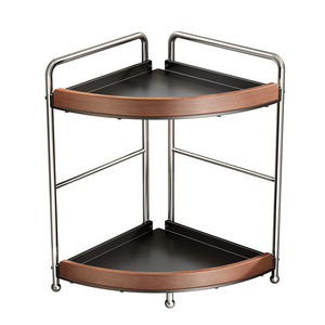 ชั้นวางเครื่องเทศมุมห้องแบบทันสมัยพร้อมขอบไม้ ชั้นวางของ 2 ชั้นสำหรับจัดระเบียบเคาน์เตอร์ครัว ชั้นวางอเนกประสงค์แบบพกพา - Product Image 1