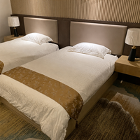 Ensemble clé en main de mobilier de chambre d'hôtel : lits jumeaux, tête de lit, panneau mural, console, banc – Solution FF&E complète pour hôtels
