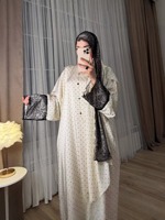 RO1093 Robe longue de soirée musulmane de luxe, Abaya de Dubaï, vêtements islamiques modestes à pois, avec empiècements en dentelle et manches longues pour femme