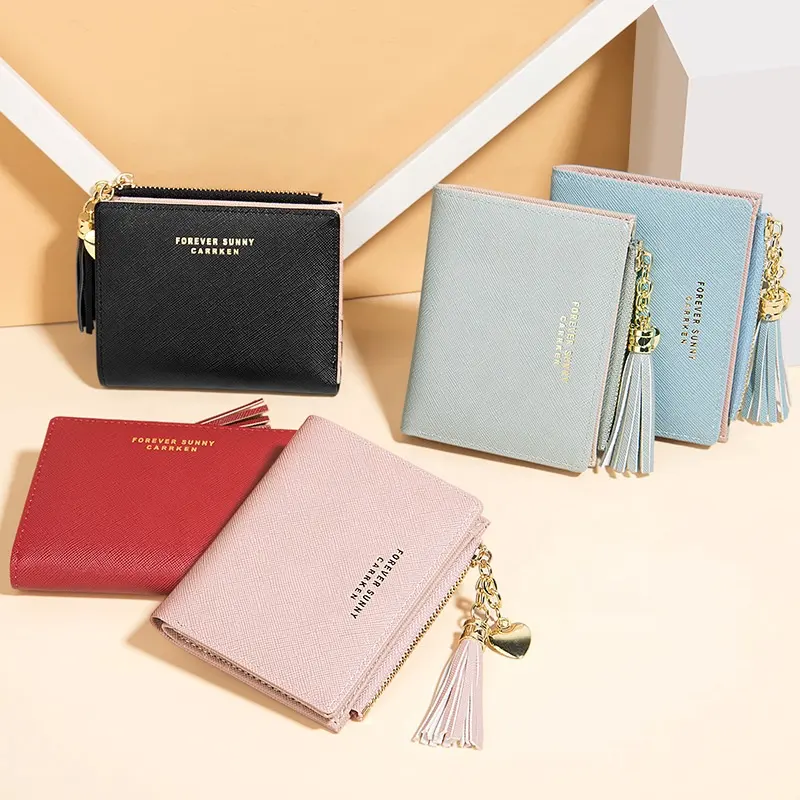 YIMYIK 2022 Tassel Small Cute Wallet Lady Short Zipper Purse Clutch Women's Mini Leather Wallet
